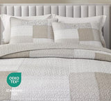 Chezmoi Collection Quinn 3-Piece Neutral Taupe Gray White Floral Hibiscus Flower Candy Stripe Patchwork Quilt Set - Pre-Washed Cotton Coverlet - Lightweight Reversible Bedspread, Queen Size Chezmoi Collection