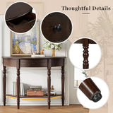 Anwick Vintage Half Moon Console Table with Shelves, Blue Mid Century Entry Way Table with Drawers & Storage, Classy Wooden Sofa Console Tables for Entryway Living Room Hallway & Foyer (Brown) Anwick