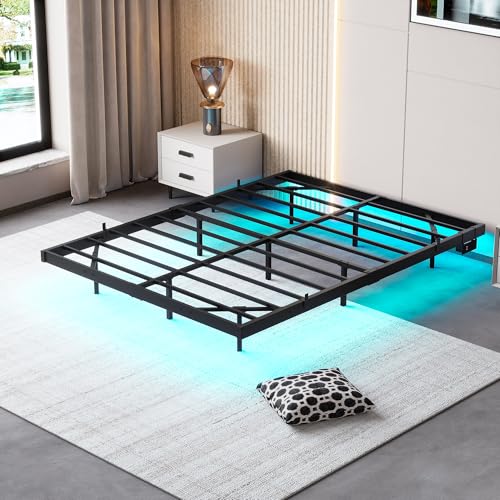 BOFENG Floating Bed Frame Full Size with LED Lights and Charging Station,Heavy Duty Metal Platform Full Size Bed Frame No Box Spring Needed,Nonslip,Noise Free,Easy Assembly BOFENG