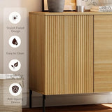WAMPAT Fluted Nightstand Set of 2, 31.5" Wide Modern Mid Century End Table with 2 Doors, Wooden Bedside Table with Storage, Night Stand Sofa Table Side Table with Hidden Handles for Bedroom,Oak WAMPAT
