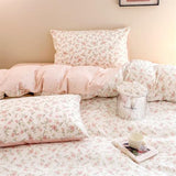 Bildenly Twin Size Duvet Cover Pink Floral on Side A, Pink & Small Flowers on Side B, Comforter Cover Soft & Lightweight Microfiber Quilt Cover with Zipper Closure and 1 Pillowcase Bildenly