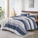 Andency Queen Quilt Bedding Set Mineral Blue, 3 Pieces Patchwork Summer Striped Ultra Soft Lightweight Bedspreads, Coverlets Set with 2 Pillow Shams for All Seasons (90"x96") Andency