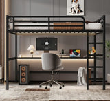 Bellemave Queen Loft Bed with Desk, Metal Queen Loft Bed Frame with guardrail and Ladder for Adults, Kids, Teens, Black with A Black Desk Bellemave
