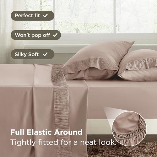 Bedsure King Size Sheets Set - 4 Pieces Soft King Sheets - Breathable & Cooling - Hotel Luxury - Easy Care Polyester Microfiber Bedding for Women, Men, Khaki Bedsure