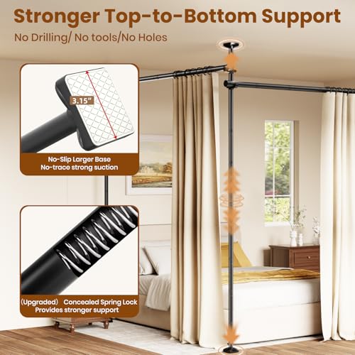 Bonpally Room Divider Curtain Rod, No Drilling Tension Rod for Room Separation, 4-10ft(H) 28-114inch(W) Adjustable Heavy Duty Floor to Ceiling Wall Divider Room Partition Privacy Separator, Black Bonpally