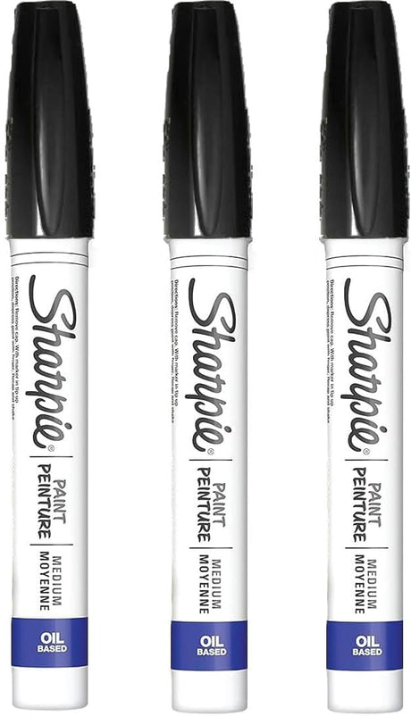 Sharpie Oil-Based Paint Marker, Medium Point, Black Ink, Pack of 3 SHARPIE