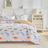 Joyreap Cotton Comforter Set Twin, Colorful Dinosaurs Orange n White Design, 3pcs Kids Bedding Set for All Season- 68x88 inches Joyreap