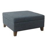 HomePop Home Decor | Luxury Square 32” Storage Ottoman with Lift Off Lid | Ottoman with Storage for Living Room & Bedroom, Navy HomePop