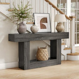 LITTLE TREE 63 Inches Long Console Table, 2-Tier Farmhouse Sofa Table Behind Couch, Large Narrow Entryway Table for Living Room, Wooden Hallway Foyer Table with Heavy Duty Base, Grey LITTLE TREE