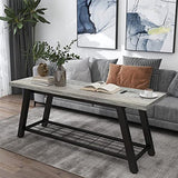 Oastreeful Grey Storage Bench Industrial Rustic Wooden and Metal Entryway Shoe Boots Storage Rack Long Bench Seat for Hallway Bedroom Rustic Farmhouse Style Oastreeful