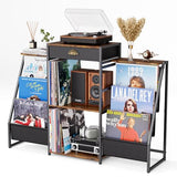 JunVpic Record Player Stand with Vinyl Storage – Record Table with Holder,6-Bin Vinyl Storage Rack & Drawer, Dual Side Display Shelves,Holds 200+ Albums,Turntable Stand for Living Room,Bedroom (Brown) JunVpic