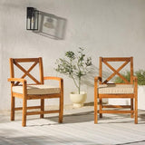 Walker Edison Delray Classic Acacia Wood X Back Patio Chairs with Cushions, Set of 2, Brown Walker Edison