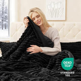 EXQ Home Fluffy Comforter Set Queen Size - Super Soft Faux Fur Stripe Jacquard Comforter 3 Pieces, Black Fleece Bedding Set,Winter Warm Bed Set,1 Comforter with 2 Pillowcases EXQ Home