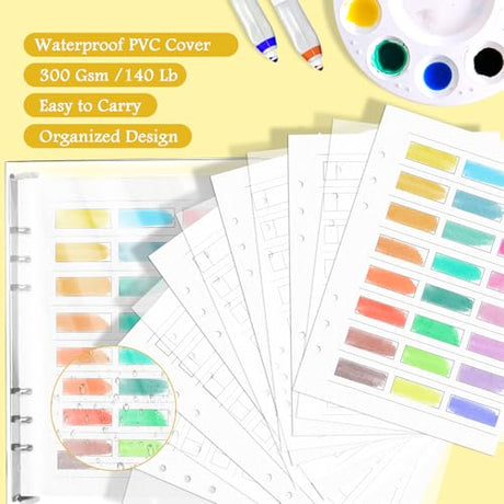 2 Pack Watercolor Swatch Book for Artists 140Lb 100% Cotton 30 Sheets Acid-Free Travel Size Painters Color Diary Spiral-Bound A5 Watercolor Journal Paper for Oil Pastels with Glassine PVC Cover (2) SKLENICE