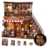 DIY Miniature House Kit, Dollhouse Fantastic Corner Shop for Adults to Build, Birthday/Christmas Day Gift for Family and Friends, Prefab Tiny Home with LED Lights,Corner Dessert House