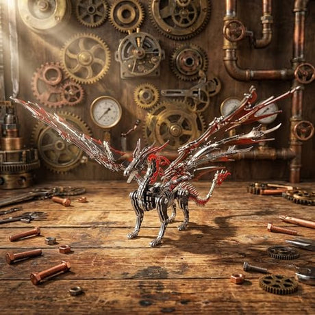 Kolotesame Fire Dragon 3D Metal Puzzle for Adult, Mechanical Black and Red Dragon Metal Building Model Kit, Challenging Puzzle for Men and Fantasy Fans, Unique DIY Collectible or Creative Gift kolotesame