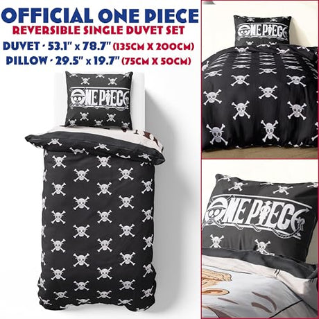 Get Trend One Piece Single Duvet Cover Set with Pillowcase for Boys, Girls, 53"x79", Soft Kids Bedding, Anime Gifts for Kids (Multi One Piece) Get Trend