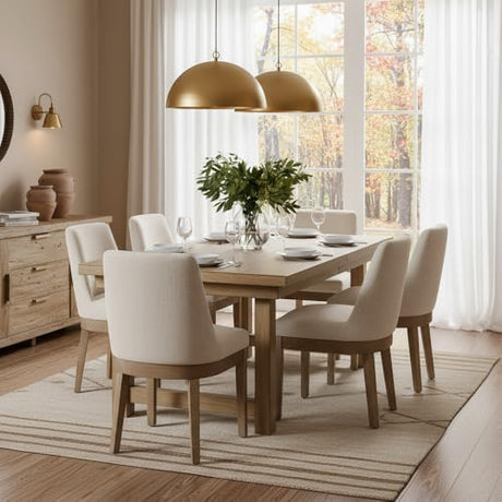RIVOVA Modern Dining Chairs Set of 6, Comfortable Dining Room Chairs with Back, Linen Fabric Upholstered Kitchen Side Chairs with Wood Legs for Living Room, Beige RIVOVA