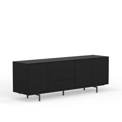 Glenwillow Home Atlas 78" x 28" Highboy Modern TV Stand Cabinet and Sideboard - Black Frame, Black Door/Drawers, Black Base - WoodArtSupply