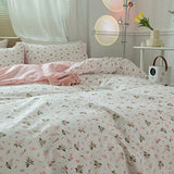 Floral Girls Duvet Cover Full Size 100% Cotton Pink Floral Duvet Cover Chic Garden Style Botanical Flower Bedding Set Lightweight Soft Aesthetic Floral Comforter Cover with 2 Pillowcases, No Comforter LifeTB