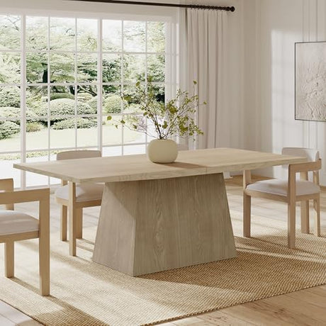 Christopher Knight Home Coadz 82 inch Wooden Dining Table, Modern Rectangular Kitchen Dinner Table for 6-8 People, Pedestal Wooden Dining Furniture for Kitchen Office Conference Room, Light Natural Christopher Knight Home