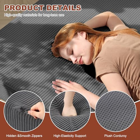 6-Inch Tri-Fold Foldable Mattress, Folding Sofa Bed with Removable Washable Cover, Portable Futon Mattress Full Size Floor Guest Mat with Non-Slip Bottom & Carry Handles for Camping (Grey, Queen) AOLVDOW