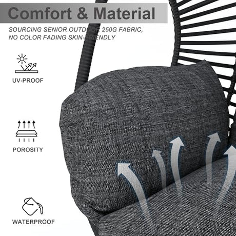 Hanging Egg Chair with Stand - Egg Swing Chair Outdoor Indoor Patio Wicker Chair Swing Hammock Egg Chairs 400lbs Capacity for Outside Patio, Bedroom, Garden and Balcony（Black, 1PC） TQKVIPI
