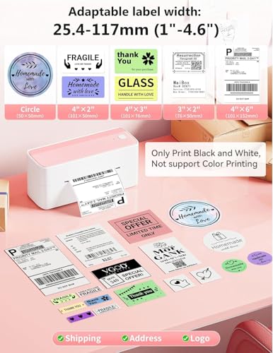 Phomemo Bluetooth Thermal Label Printer, 241BT 4X6 Wireless Shipping Label Printer for Small Business, Pink Labels Printers for Shipping Package, Compatible with iPhone, Android, Shopify, Amazon, USPS Phomemo