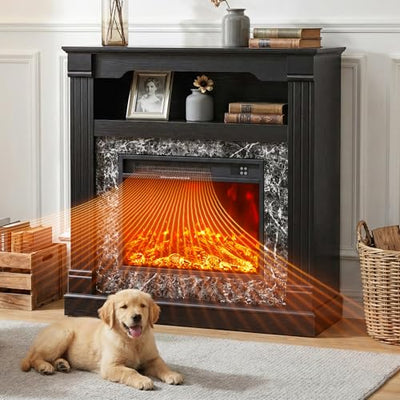 40" H Electric Fireplace with Mantel, 23" 4800 BTU Freestanding Electric Fireplace for Small to Medium Rooms, Heating to 60-99°F, LED Flame, Overheat Protection, Remote Control, Black Wood Grain
