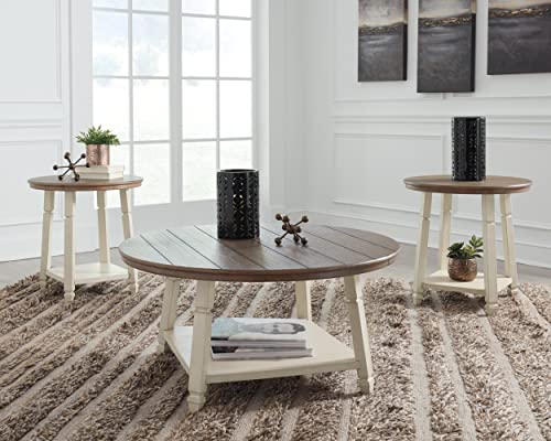 Signature Design by Ashley Bolanbrook Farmhouse 3-Piece Table Set, Includes 1 Coffee Table and 2 End Tables with Lower Shelf, Antique White & Brown - WoodArtSupply