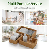 LAVNTM Rattan Storage Basket, 3 Pack Hand Woven Rectangular Fruit Baskets for Serving, Picnic Basket, Wicker Storage for the Living Room Kitchen (Honey Brown) LAVNTM