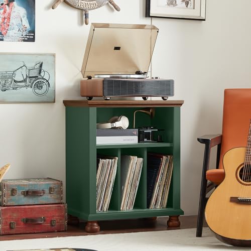 Joaxswe Record Player Stand with Vinyl Record Storage, 24" Wide Mid-Century Record Player Table Up to 200 Albums,Large Wood Turntable Stand Cabinet Dispaly Shelf for Living Room,Bedroom,Green Joaxswe
