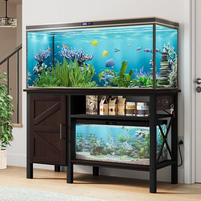 YITAHOME Heavy Duty Metal Aquarium Stand with Power Outlets, 55-75 Gallon Fish Tank Stand with Cabinet Accessories Storage Suitable for Fish Tank, Turtle Tank, 880LBS Capacity, Brown