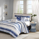Madison Park Quilt Set Cottage Coastal Design, 6 Piece Set - All Season, Coverlet Bedspread Lightweight Bedding Layer, Shams, Toss Pillows, King/Cal King(104"x94"), Blue/White Madison Park