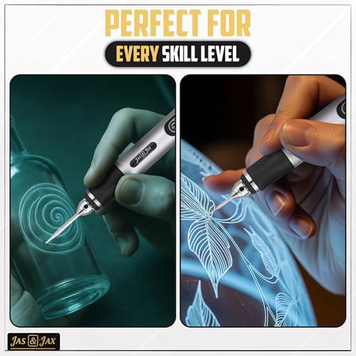 Jas & Jax Engraving Pen - USB Rchargeable Mini Electric Engraver, Cordless Rotary Tool for Wood, Metal, Glass, Jewelry, Stone, Leather & Plastic Etching (54 Accessories) Jas & Jax Goods