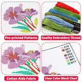 ZOIIWA 6PCS Spring Themed Flower Cross Sewing Kits for Beginners Flower DIY Embroidery Kit for Kids Adults Party Birthday Christmas Gift Needlepoint Patterns with 2 Embroidery Hoops Craft Supplies