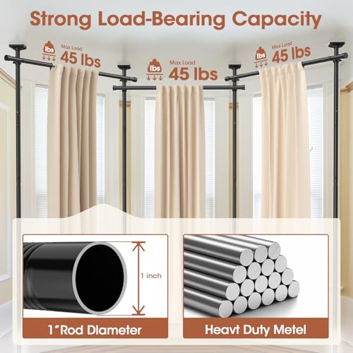 SUNALLY Room Divider Curtain Rod, No Drilling Wall Divider for Room Separation, 4-10ft(H) 28-171inch(W) Adjustable Heavy Duty Partition Space Separator Freestanding Tension Curtain Stand, Black SUNALLY