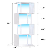 Furologee White Geometric Bookshelf with LED Light, 5 Tier S-Shaped Small Bookcase, Modern Display Standing Shelf, Metal Wooden Decorative Storage Shelves for Bedroom, Living Room, Office Furologee