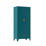 QINPTWUT 71" Large Capacity Metal Wardrobe with 1 Drawers and Adjustable Shelf - Heavy Duty Steel Storage Cabinet for Bedroom, Office,Laundry Room,Bedroom and More (Blue, 71" - 1 Drawer) QINPTWUT