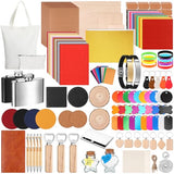 Dunzoom 257 Pcs Laser Material Kit Laser Engraving Materials Including Acrylic, Metal, Wood, Fabric, PU Leather, Glass, Rock, Rubber Materials for Laser Engravers and Laser Cutters Dunzoom