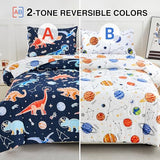 A Nice Night 5pc Glow in The Dark Kids Comforter Set,Dinosaur Galaxy Printed, Space Bedding Set Twin Size for Boys Girls Teen A Nice Night