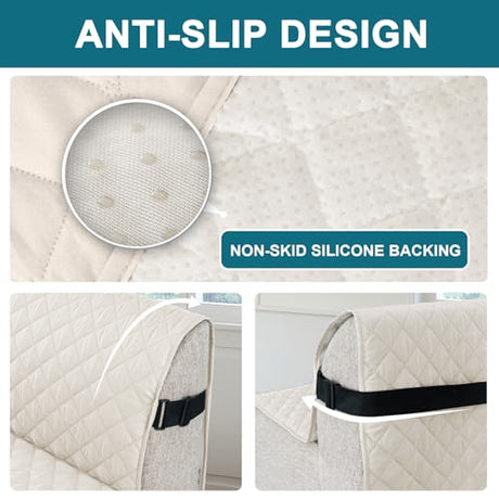 Turquoize 100% Waterproof Futon Cover Futon Slipcover Washable Armless Sofa Bed Slipcover Protector Seat Width Up to 70" with Adjustable Elastic Strap Anti-Slip for Dogs, Ivory Turquoize