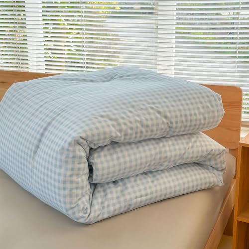 NSNLGSGC Twin Comforter Set, Light Blue Gingham Bedding Sets, Blue Grid Bed Comforter 2 Pieces (1 Comforter, 1 Pillowcase) NSNLGSGC