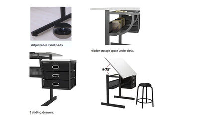 Lambgier Art Table Craft Drawing Desk - Adjustable Drafting Table Artist Desks Painting Work Station - White - WoodArtSupply