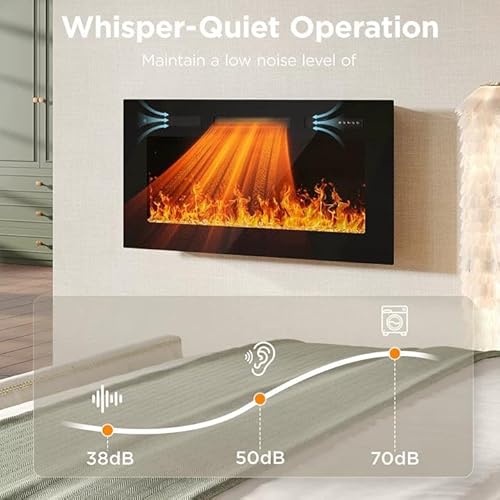 36" Electric Fireplace Insert, Wall Fireplace Electric with Remote Control, 12 Adjustable Flames, Freestanding/Wall Mounted/Recessed, 750/1500W Fireplace Insert, Timer, Ultra-Thin Design Vabches