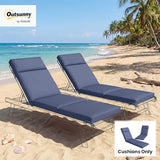 Outsunny Outdoor Chaise Lounge Cushions Set of 2, Chaise Lounge Cushions with 6 Ties, High-Density Foam, 72 x 21.1 x 2.6 Inch Water-Repellent and UV-Resistant for Patio, Poolside, Navy Blue