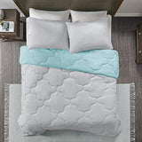Comfort Spaces Vixie Reversible Comforter Set - Trendy Casual Geometric Quilted Cover, All Season Down Alternative Cozy Bedding, Matching Sham, Aqua/Gray, Full/Queen 3 piece Comfort Spaces