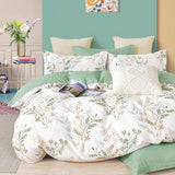 ALEISSEL Natural Cotton 3pcs Botanical Comforter Sets King Size-Green Comforter with Luxurious Tan & Gray Leaves on White, Reversible Lightweight Floral Bedding Sets(King 104"×90") ALEISSEL