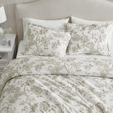 Martha Stewart - Queen Comforter Set, Smooth Sateen Front with Subtle Sheen & Lightweight Cotton Percale Reverse, 3 Piece Bed Set with Matching Pillowcases (Avery Floral Grey) Martha Stewart