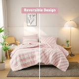Reversible Striped Twin Comforter Set-Bed in A Bag 5-Pieces Bedding Set with Double-sided Stripes Design-Warm & Cozy Bed Set Includes Twin Size Comforter, Sheets Set, Pillowcase and Sham, Blush Regency Heights